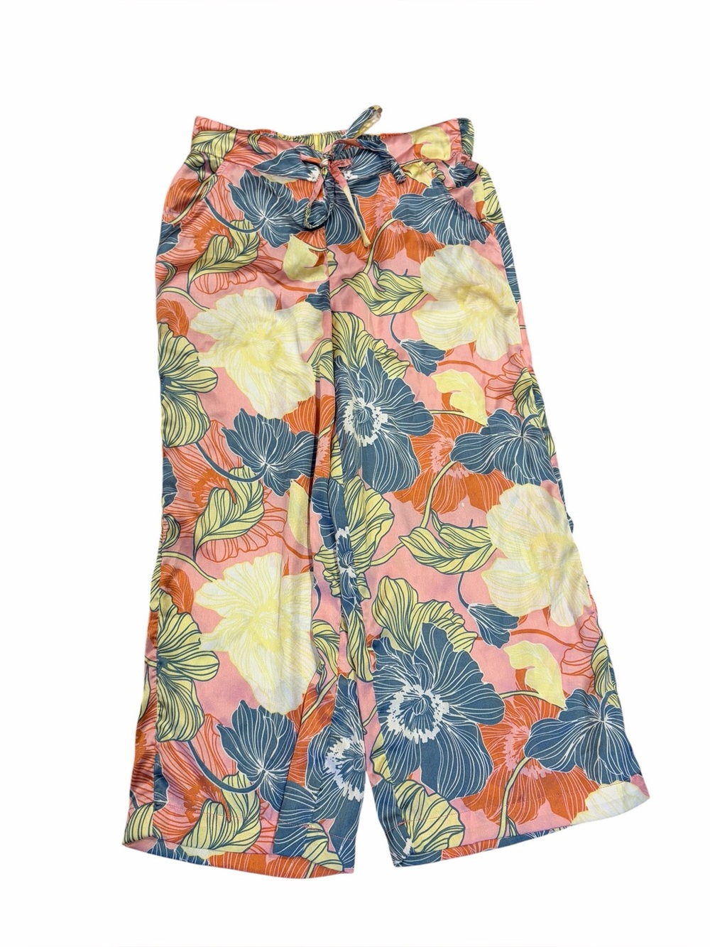 Rachel Zoe Satin Wide Leg Pants S Pink Tropical Floral Resort Chic Paradise New